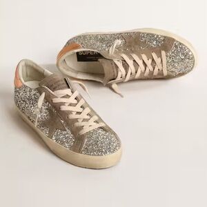Golden Goose Superstar Platinum Glitter with Dove-Gray Suede Star (Size 38)